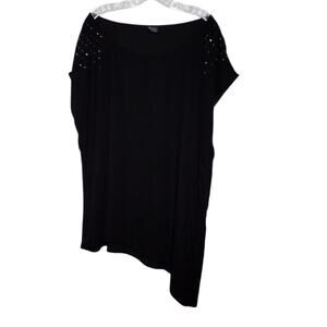 Torrid Womens Size 2X Short Sleeve Asymmetrical Hem Studded Black Semi Sheer